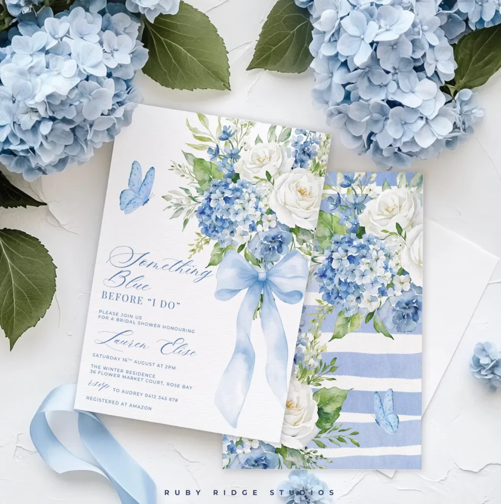 Blue Floral Hydrangea Invitation