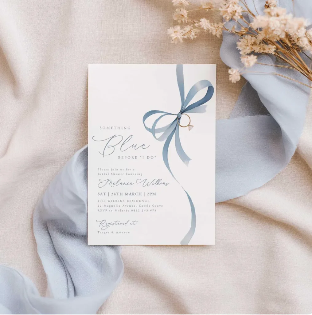 Blue Bow Bridal Shower Invitation