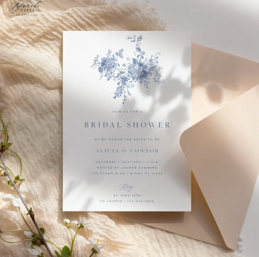 Vintage Blue Bridal Shower Invitation