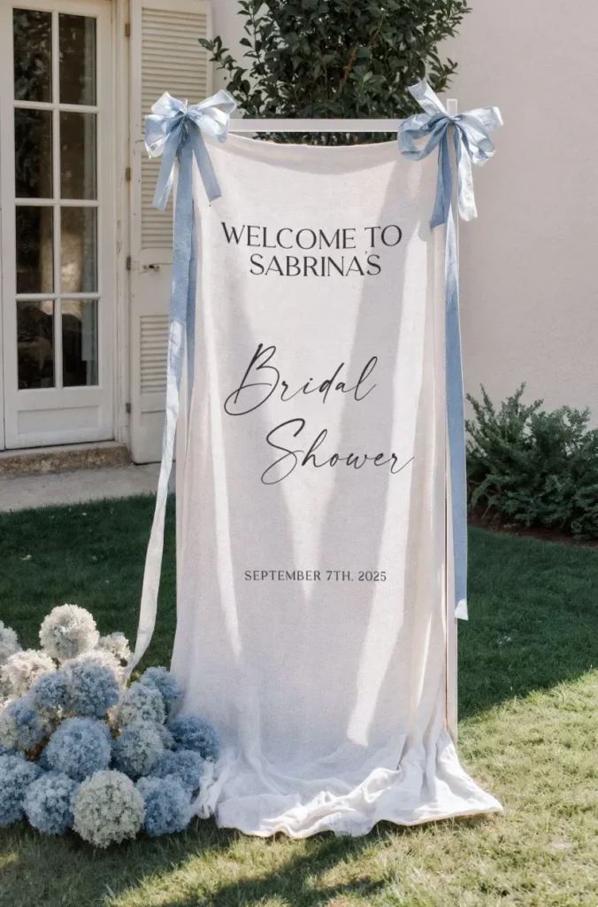 Textile Blue Bridal Shower Welcome Sign