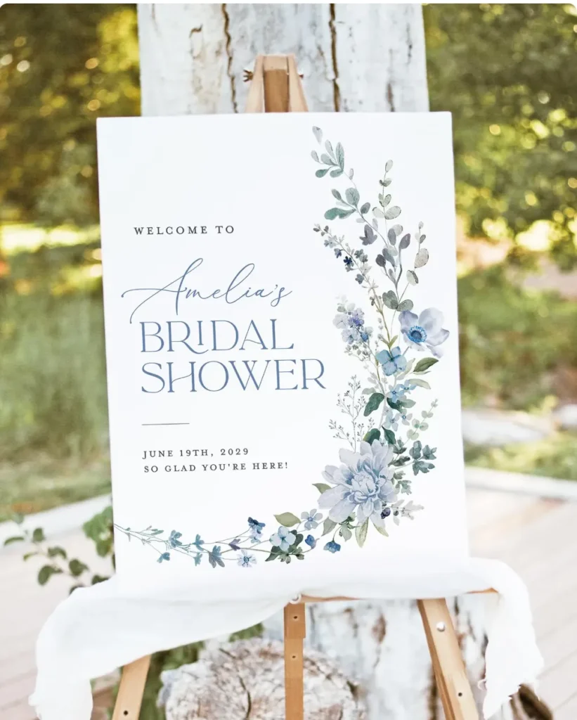 Blue Floral Bridal Shower Welcome Sign