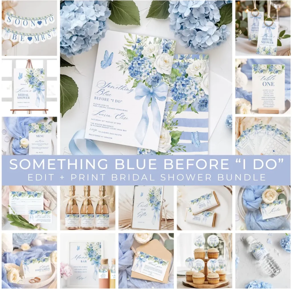 Whimsical Blue Floral Bridal Shower Party Bundle