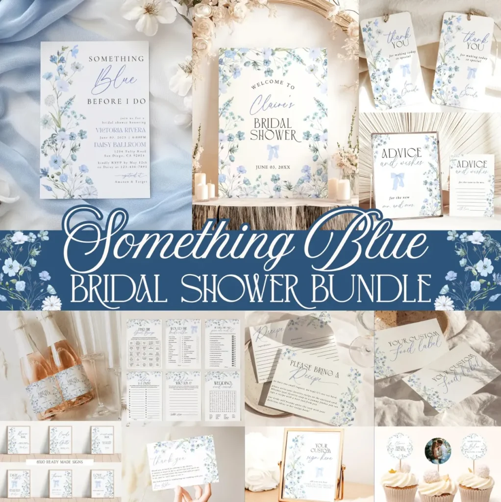 Blue Floral Bridal Shower Party Bundle