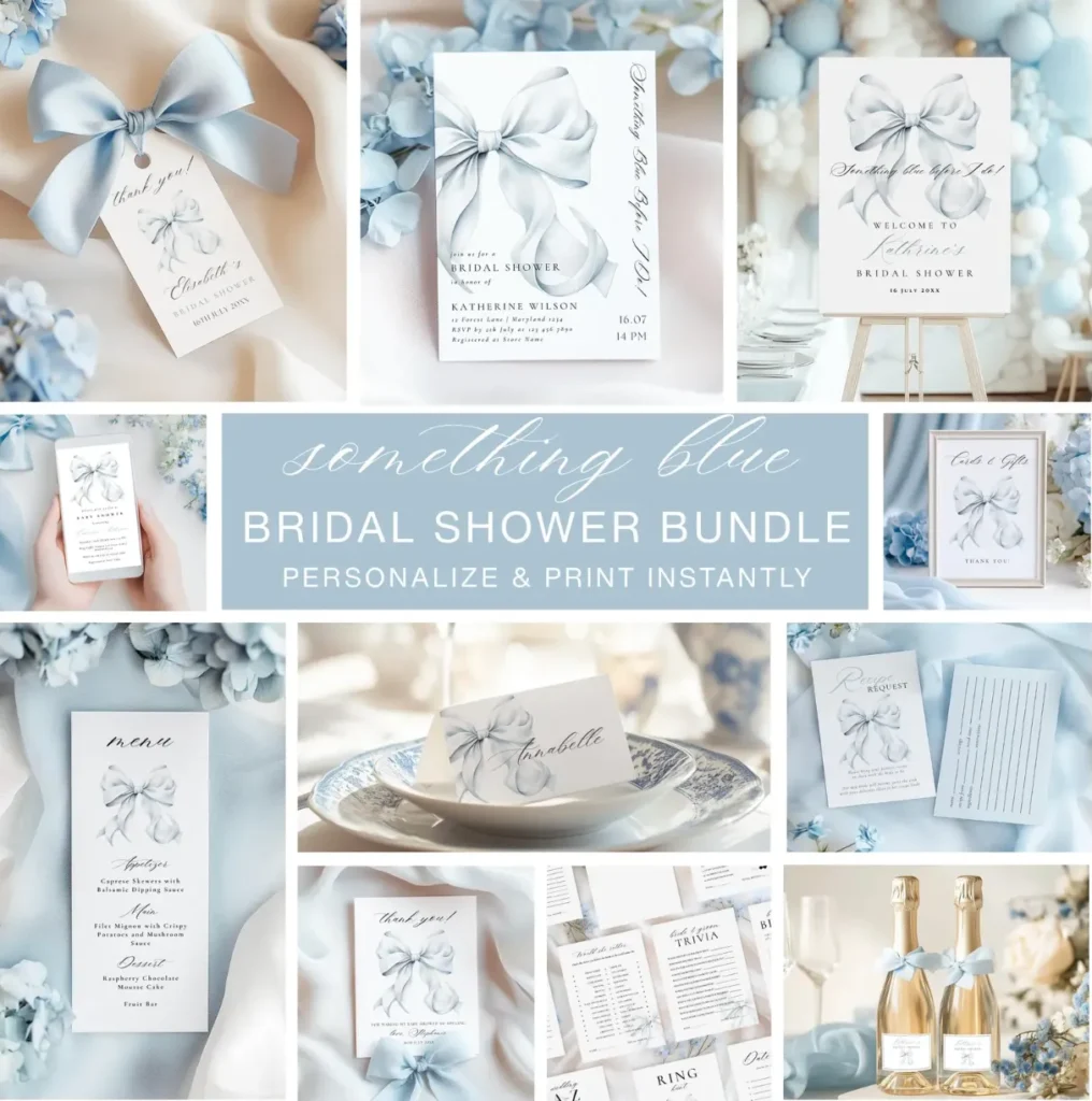 Blue Bow 'Something Blue' Bridal Shower Bundle