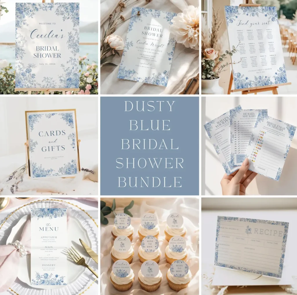 Blue Toile Bridal Shower Party Bundle